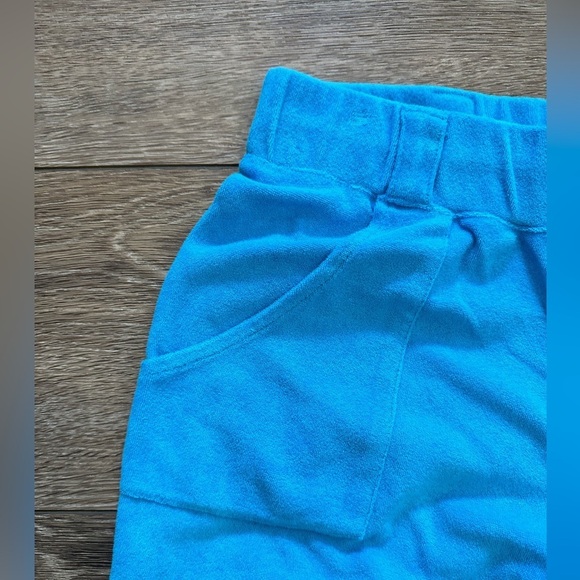 Aqua funky bright blue Terry cropped pants SZ M beach lounge - Picture 2 of 6